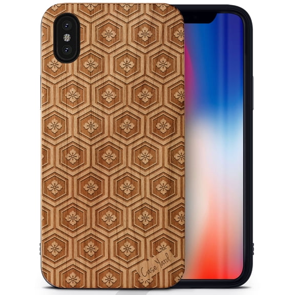 Case Yard Wooden Case Outside Soft TPU Silicone, Slim Fit Shockproof Wood Protective Phone Cover for Girls Boys Men and Women, Supports Wireless Charging Japanese Pattern Design case for iPhone-XS-Max