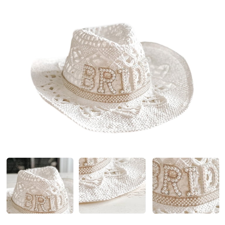 Hollow Out Wedding Party Bride Cowgirl Hat Wide Brim Bridal  display picture 3
