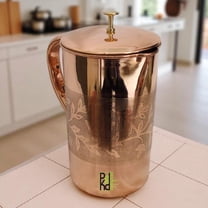 Peekdee Copper Pitcher Embossed Designed Handcrafted Nob Jug Water Storage Yoga Benefits Jug