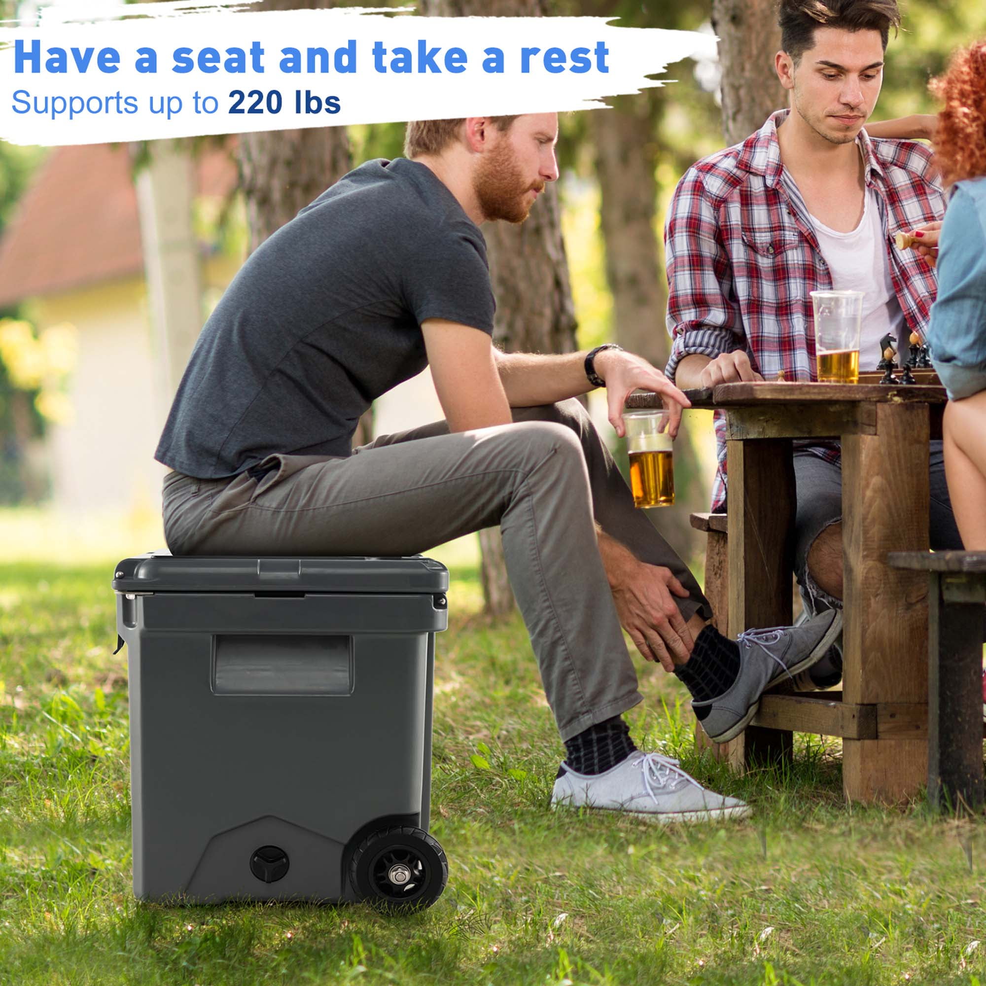 Costway 42 Qt Portable Cooler Roto Molded Ice Chest Insulated 5-7 Days with wheels Handle Charcoal