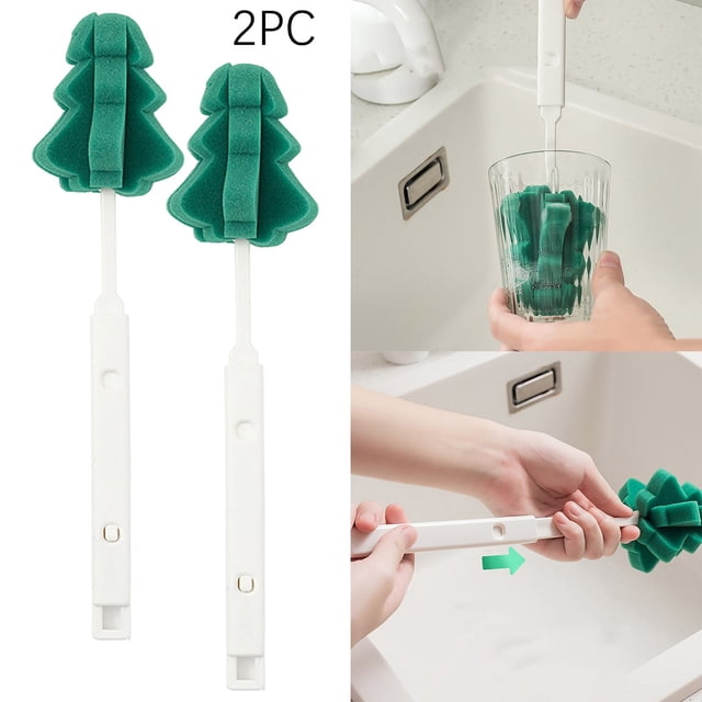 Extended Reach Retractable Sponge Cup Brush for Christmas Tree and Kitchen Multifunctional Cleaning Decontamination Bottle Scrubber Tool