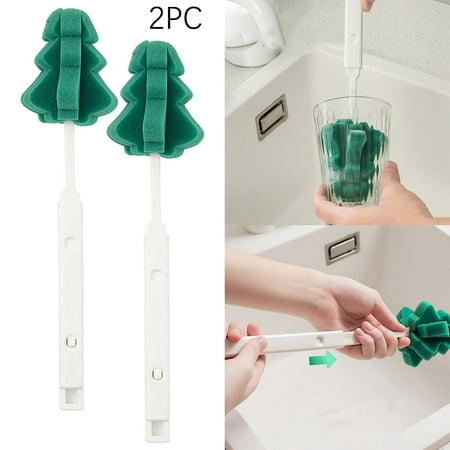 

cleaning brushes for household use wood Save storage space ceramic tile 2PCS Lengthened Retractable Christmas Tree Sponge Cup Brush Multifunctional Kitchen Cleaning Decontamination Bottle