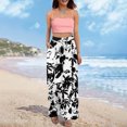 thumbnail image 6 of WTOBBY Women's Summer Boho Palazzo Wide Leg Pants with Floral Printing High Waist Elastic Drawstring and Functional Pockets for Casual Comfort ,White 2XL, 6 of 7
