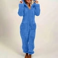 thumbnail image 3 of Tqyyweavej Womens Fleece Onesies Pajamas Jumpsuit Hooded Solid Color Half-Zip Loungewear Baggy Long Sleeve Pajamas for Women with Pockets, 3 of 8