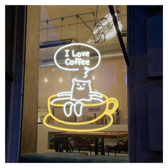 Letrero De Neón I Love Coffee Cat, Ideal Para Decorar La Pared De La Cocina De Una Cafetería, Con Luz Regulable De 43cmx50cm