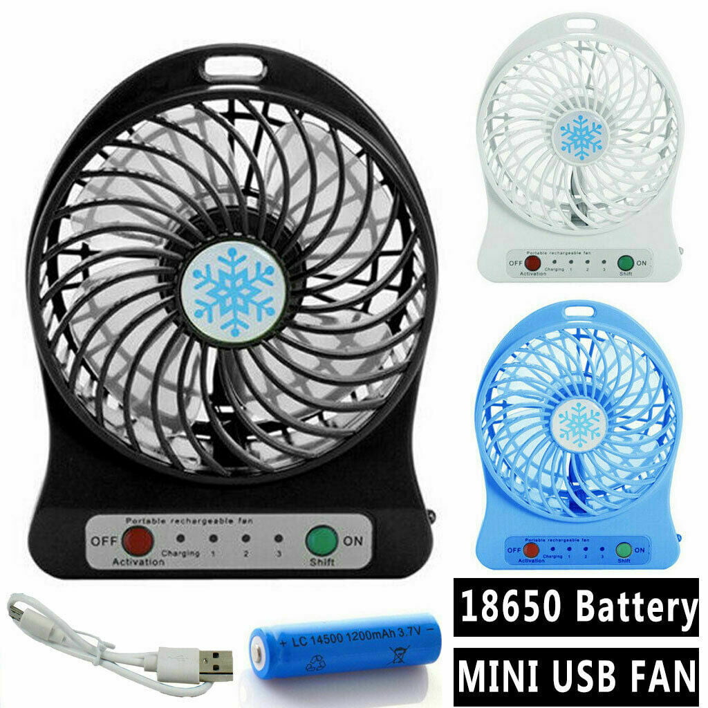 Portable Rechargeable LED Light Fan Air Cooler Mini Desk USB 18650 Battery Fans 