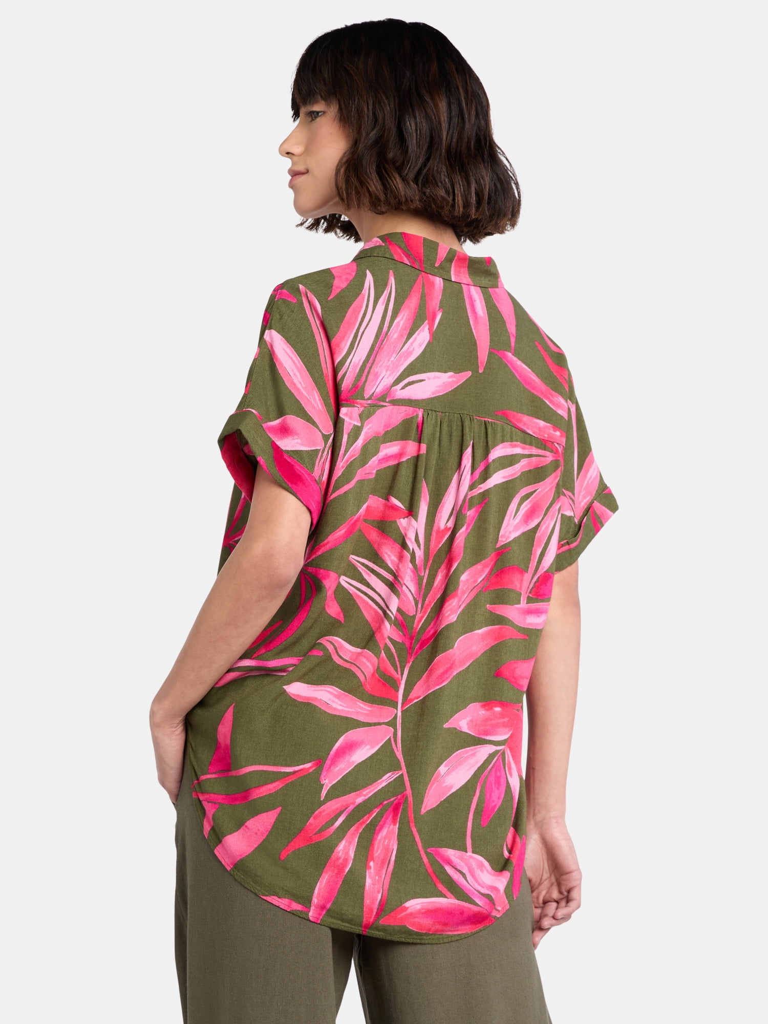 Time and Tru Women's Camp Shirt with Short Sleeves, Sizes XS-XXXL