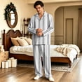 thumbnail image 6 of Couple Matching Pajamas Long Sleeve His and Hers Pajamas Sets Sleepwear Striped Button Down Warm 2 Piece Set Loungewear Dark Gray XXXL, 6 of 7