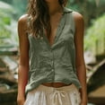 thumbnail image 2 of Feancey Womens Sleeveless Button Down Shirts Summer Casual Collared Cotton Linen Blouse Dressy Office Work Top Basic Tank Tops Army Green S, 2 of 7