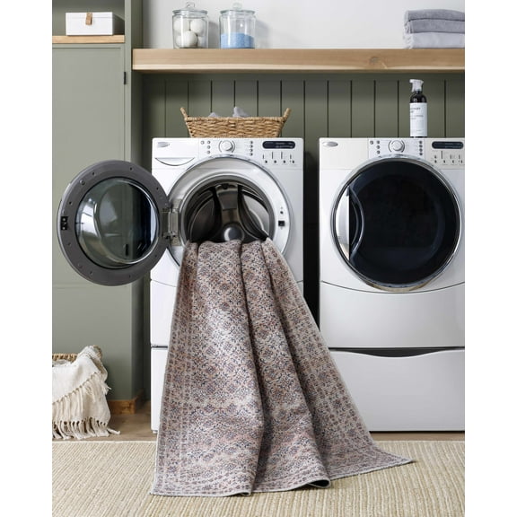 Hauteloom Agrata Living Room, Bedroom Machine Washable Area Rug - Traditional - Beige, Charcoal, Gray - 18" x 18" Sample