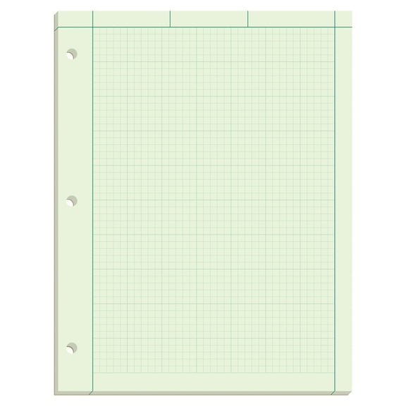 TOPS Engineering Computation Pad, 8-1/2 x 11, Glue Top, 5 x 5 Graph Rule on Back, Green Tint Paper, 3-Hole Punched, 100 Sheets (35500)