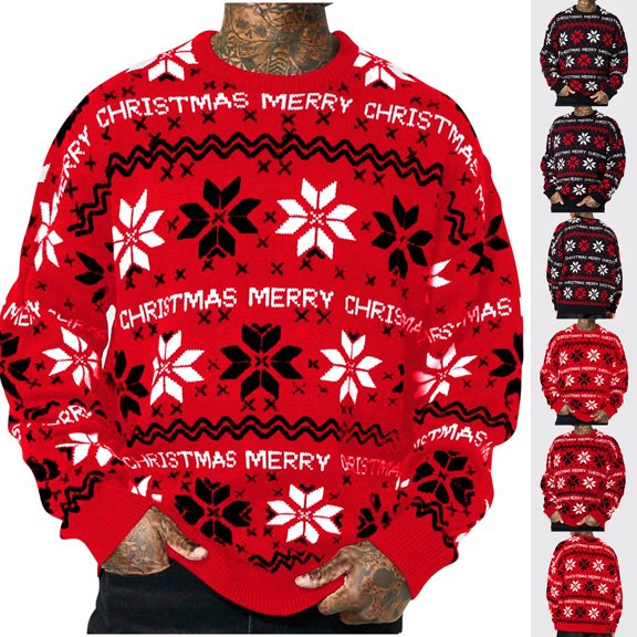 KeShDi Christmas Sweater Men Men's Casual Christmas Sweater Loose Drop Shoulder Long Sleeve Sweater Crew Neck Sweater Black 3X