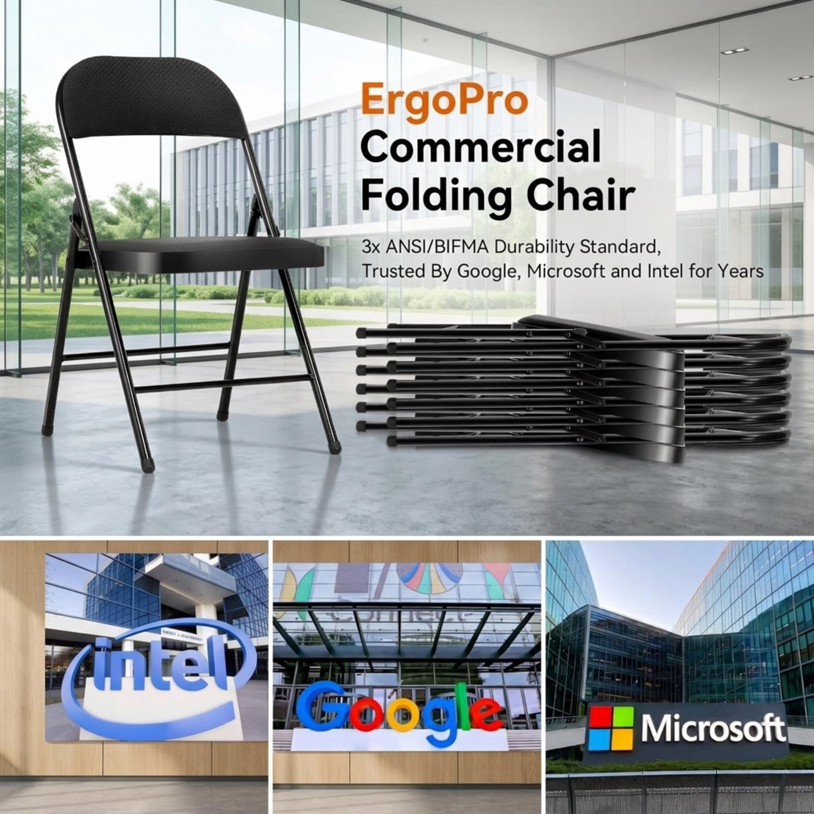 Fenbeli Woven Textilene Folding Chairs 2 Pack, Black Breathable Padded Seats with Steel Frames, Portable Seating for Home Office Parties and Events