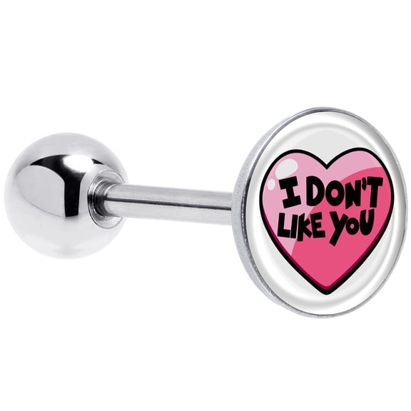 Body Candy I Don't Like You Valentine Heart Barbell Tongue Ring Hypoallergenic Stainless Steel
