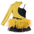 thumbnail image 2 of Sinleey Robe Justaucorps Ballet à Sequins pour Filles Manches Asymétriques Jazz Latin Moderne Salsa Rumba Samba Robe de Danse Or 6, 2 of 8