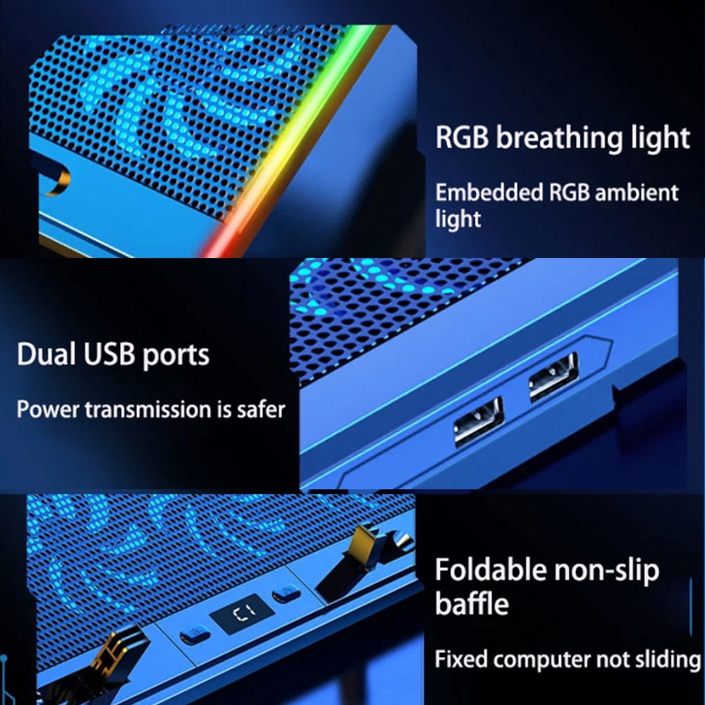 RGB Laptop Radiator 8 Fans LED Screens 2 USB Ports High-speed Rotation Silent Motor Cooler Laptop Stand Multiple Laptop Sizes