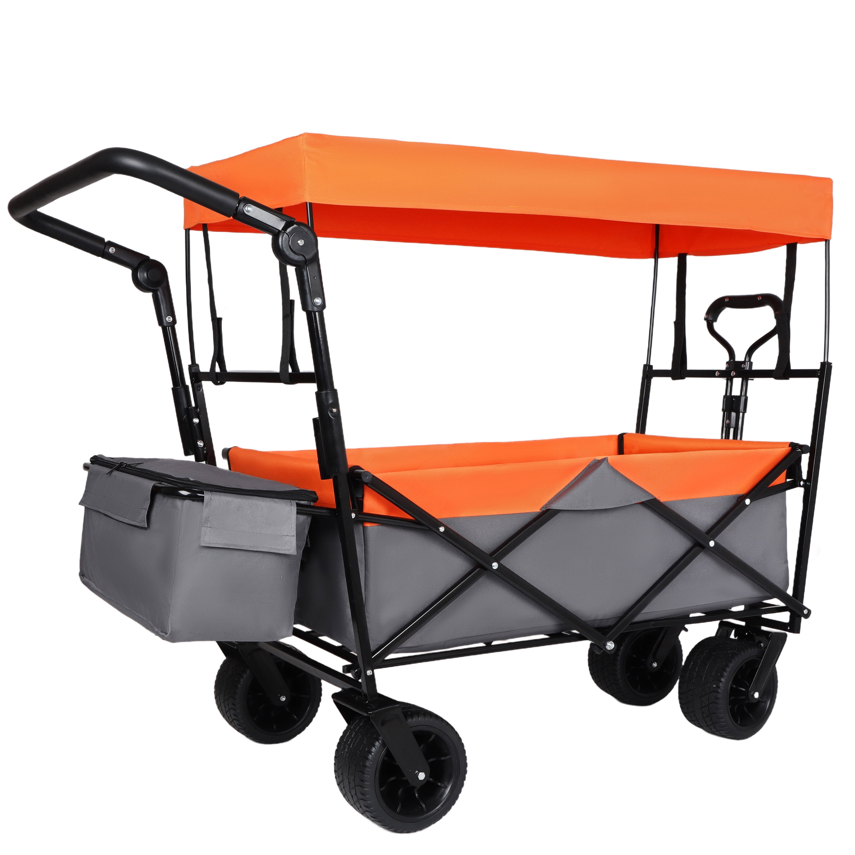 Collapsible Wagon with Canopy, 480Lbs Capacity, 7" All-Terrain Wheels, Push Handle & Drink Holders, Foldable Utility Cart for Camping Shopping Garden