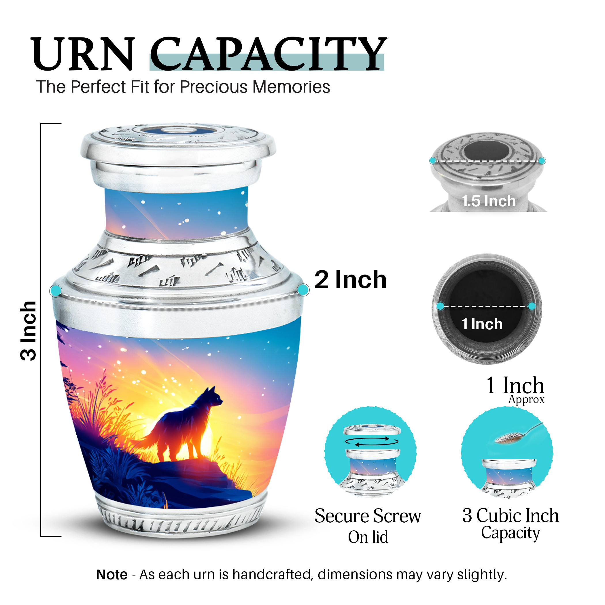 SABURIAL Cat Funeral Urns for Ashes - Human Remains for Mom & Dad - 3 Inch - Pack of 1 - Keepsakes Urn for Ashes - Cremation Burial Urn - Miniture Urns for Mom & Dad