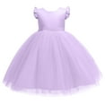 thumbnail image 4 of Light Purple Girls' Dresses Formal Ruffle Sleeve Satin Dress Crew Neck Tulle Flower Girl Dresses for Wedding Party Princess Dress Up for Girls 4-6 Gowns and Evening Dresses,Light Purple 3-4 Years, 4 of 5