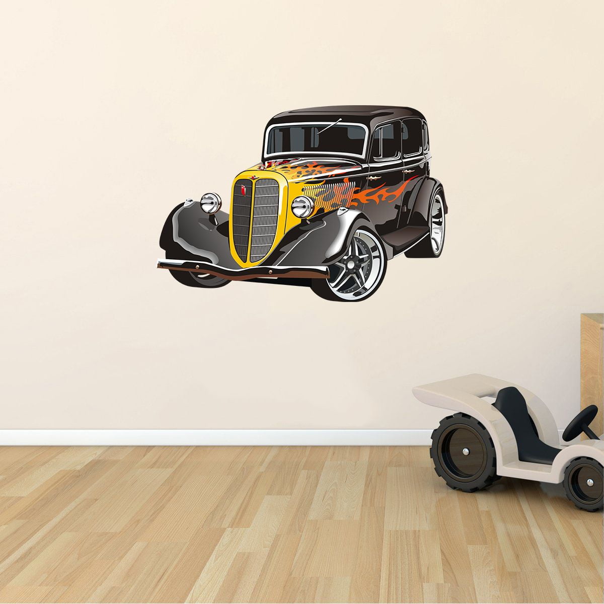 Removable Ford Hot Rod Automobile Decor Design Vinyl Home Wall Art Decal - 10" x 20" Bedroom Living Room American Old Classic Car With Large Engine Adhesive Decoration Multi-colored Sticker