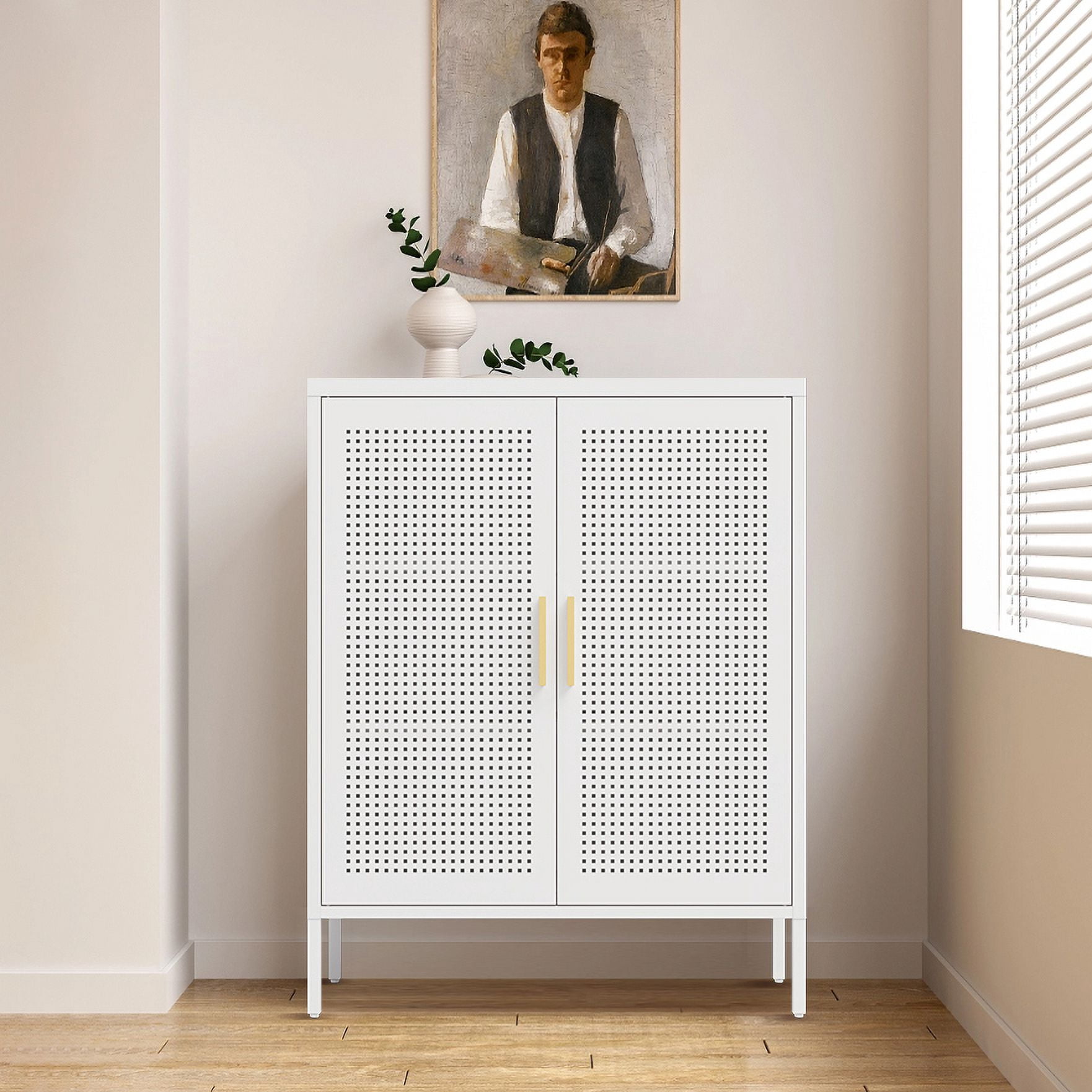 Lisonu Heavy-Duty Metal Garage Cabinet, Lockable Steel Storage with 2 Adjustable Shelves for Workshop & Utility Room, 180lb Shelf Capacity, White