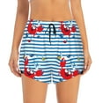 thumbnail image 4 of Lsque Red Funny Crab on Blue Stripe Printed Women's Running Shorts with Liner Pockets,Elastic Quick Dry Workout Athletic Gym Yoga Shorts,Womens High Waist Shorts-Small, 4 of 9