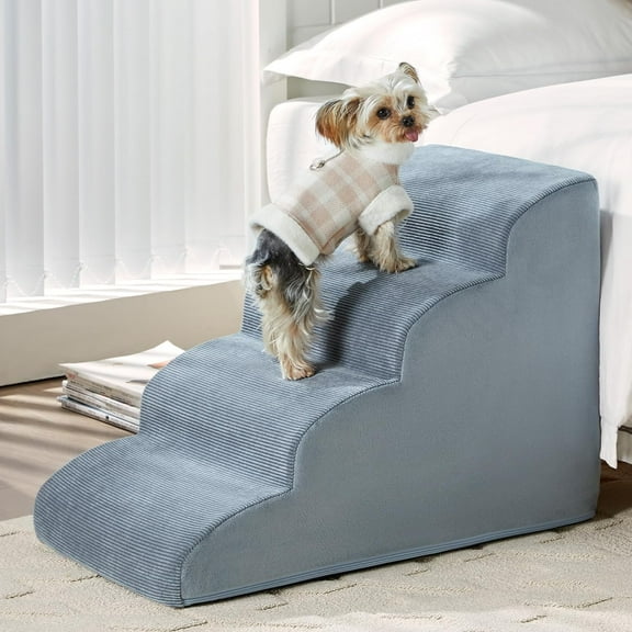 Dog Steps for Bed, 4-Steps Dog Ramp for Bed, Pet Stairs with Highly Supportive Foam and Non-Slip Bottom, Dog Stairs for Large Dogs and Medium Dogs (High 19.7 Inch), Grey