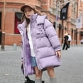 thumbnail image 4 of Kids Girls Down Coats Toddler Parka Puffer Jacket with Hood Winter Warm Long Jacket Teenage Snowsuit Warm Thick Coats Purple 13-14Years, 4 of 7