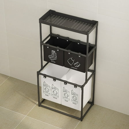 3-Tier Laundry Sorter Basket - Heavy-Duty Space-Saving Hamper with Shelves for Bathroom/Laundry Room