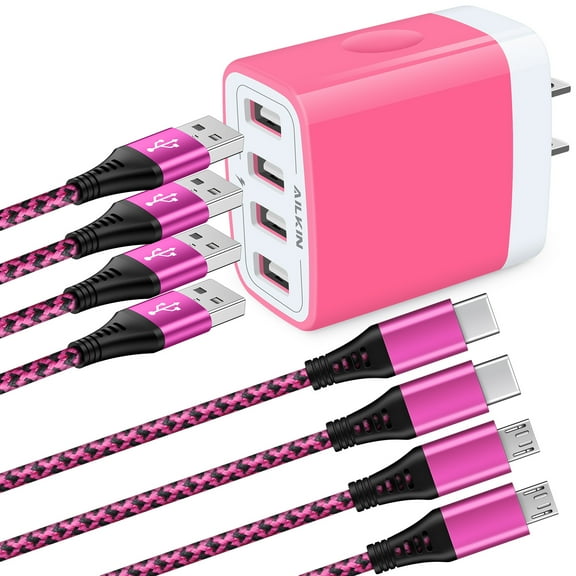 Micro USB Cable 6ft,Ailkin 2PACK USB Micro Cable with 4.8A USB Wall Charger Adapter with 2PACK Type C Cables,High Speed Fast Charging Android Charging Cable Usb Micro Cable with Fast Charger Block