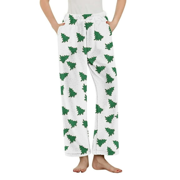 Posijego Christmas Pajama Pants for Women Elastic Waist Fleece Fuzzy Pj Lounge Sleep Pants with Pockets