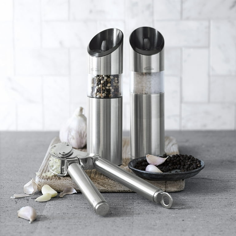 KSL Gravity Electric Salt and Pepper Grinder (Silver) - Battery Operated  Auto Mill, Automatic Shaker with Light 