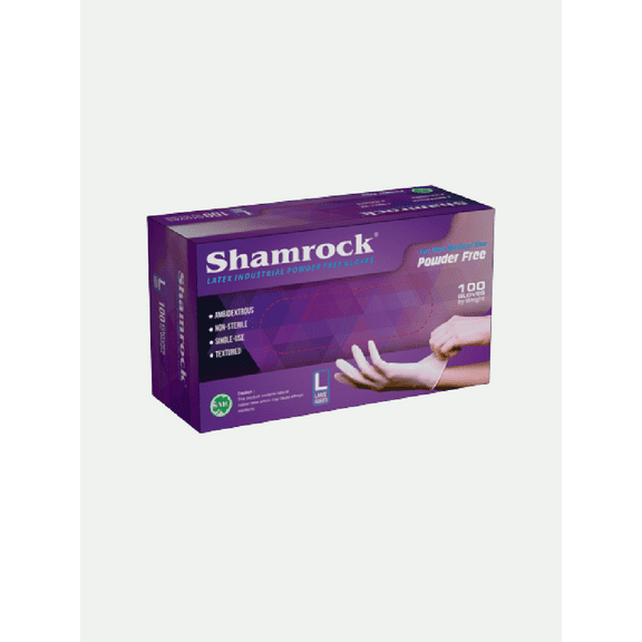 Shamrock Powder Free Latex Gloves -Large, 100 ct