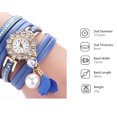 thumbnail image 3 of Reloj de cuarzo con correa de cuero de PU de moda Reloj de pulsera con diamantes de imitación para mujer (azul), 3 of 5