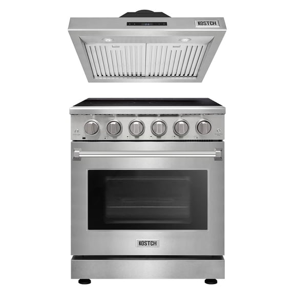 KOSTCH 2 Piece Kitchen Appliance Package with 30” Freestanding Electric Range with 4.55 cu. ft. Convention Oven and 30” 1000CFM Range Hood Kitchen Appliance Bundles