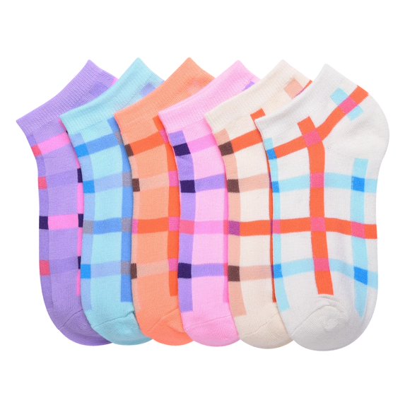 6-PACK Women's Comfort Low Cut Socks, Spandex Socks, PLAID5, 6-8