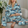 thumbnail image 6 of Honeii Sea Marine And Lighthouse print Women's Pajama Sets Long Sleeve Button Down Sleepwear Nightwear Soft Pjs Lounge Sets-Large, 6 of 7