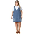 thumbnail image 3 of DARING DIVA Denim Overall Sleeveless V Neck Denim Jumper Dress 1X Sky Blue, 3 of 5