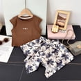 thumbnail image 2 of Toddler Girls Girls Summer Clothes Set - Cotton Plain Short Sleeve T-Shirt Tops + Shorts Cute Unisex Outfits Set 6-12 Months 12-24 Months 2t 3t 4t 5t 6t 7t Children,Cartoon 5-6 Years, 2 of 5