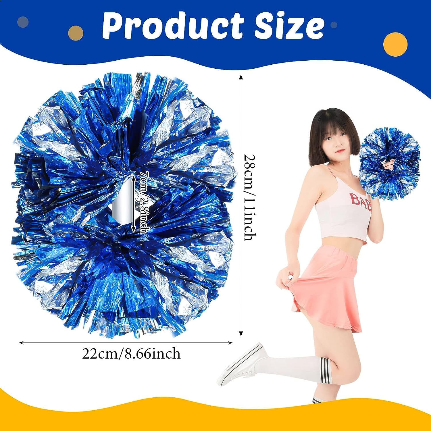 LINLIN Plastic Cheerleading Poms,Super cute cheerleading pom poms Cheer Dance Pom Pom with Plastic Handle for Team Spirit Sports Dance Cheering Metallic Foil