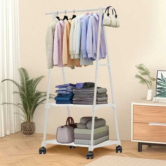 LutIedan Coat Stand with 2 Shelves Floor Standing Coat Rack Multifunctional Entryway Storage Organizer Hanger for Hats Bags Shoes Living Room Bedroom Metal Design