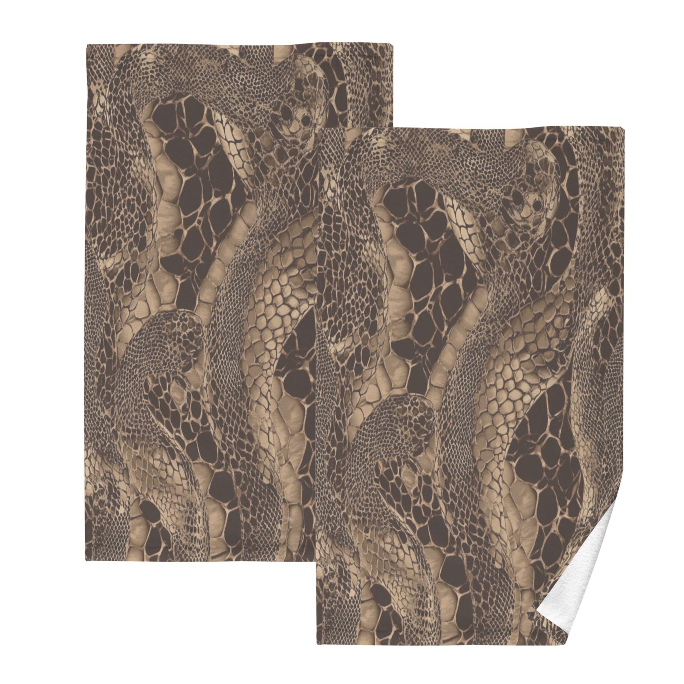 2 Pcs Absorbent Face Towel Bath Hand Towels Soft Breathable Cotton Towel Set for Bathroom Kitchen Hotel Spa Decor Brown Snakeskin