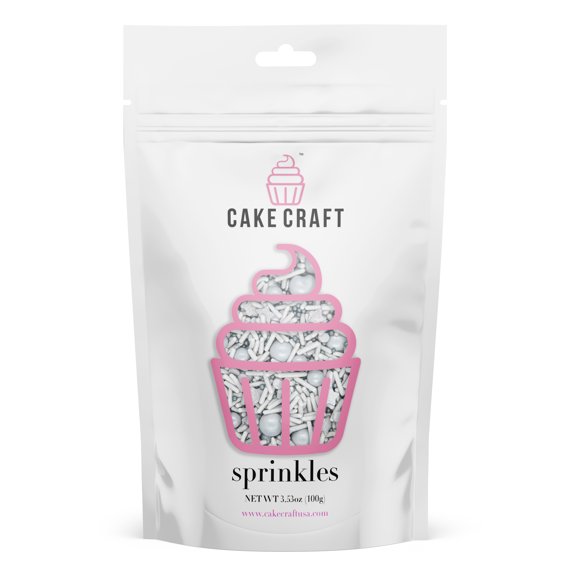 Cake Craft Silver Sprinkles Mix – 100g, Sugar Strands & Sugar Pearls, Elegant Mixed Sprinkles for Cakes, Cupcakes, Cookies & More