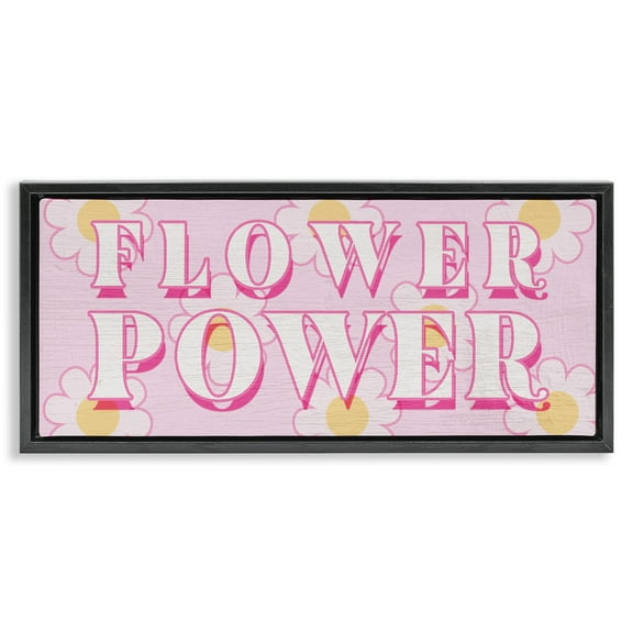 Stupell Industries Pastel Groovy Flower Power Black Framed Floater Canvas Wall Art design by Lil' Rue, 11 x 25