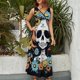 thumbnail image 2 of Vestido De Noche De Lujo Sin Mangas Para Mujer, Flower Cluster Skull Vestido De Fiesta, 2 of 5