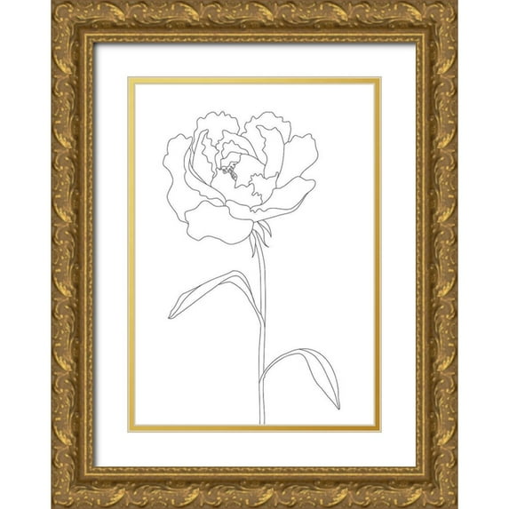 Artographie Studio 14x18 Gold Ornate Wood Framed with Double Matting Museum Art Print Titled - Peony Lines