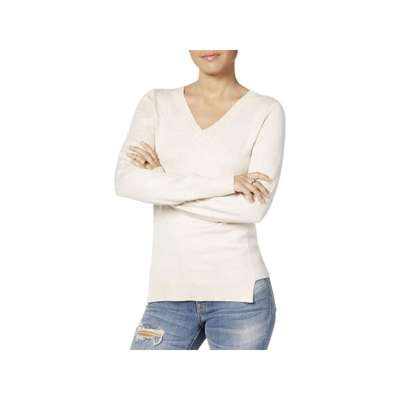 Hippie Rose Womens Step Hem Long Sleeve Pullover Sweater Beige L