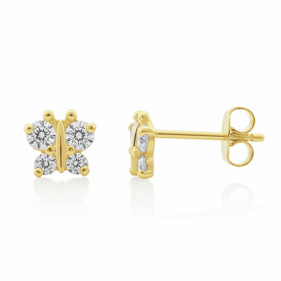 Vinali Tiny Butterfly Stud Cz Earrings 14K Yellow Gold