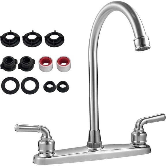 RV Kitchen Faucet, Two Handle High Arch Sink Non-Metallic Brushed Nickel 2 360° Rotating Spout Faucet for Motorhomes Travel Trailers
