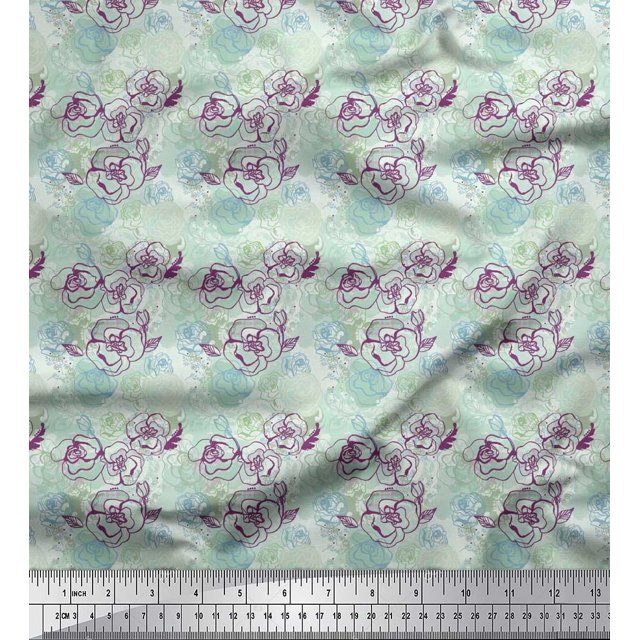 Soimoi Cotton Jersey Fabric Leaves & Rose Flower Decor Fabric Printed Yard 58 Inch Wide